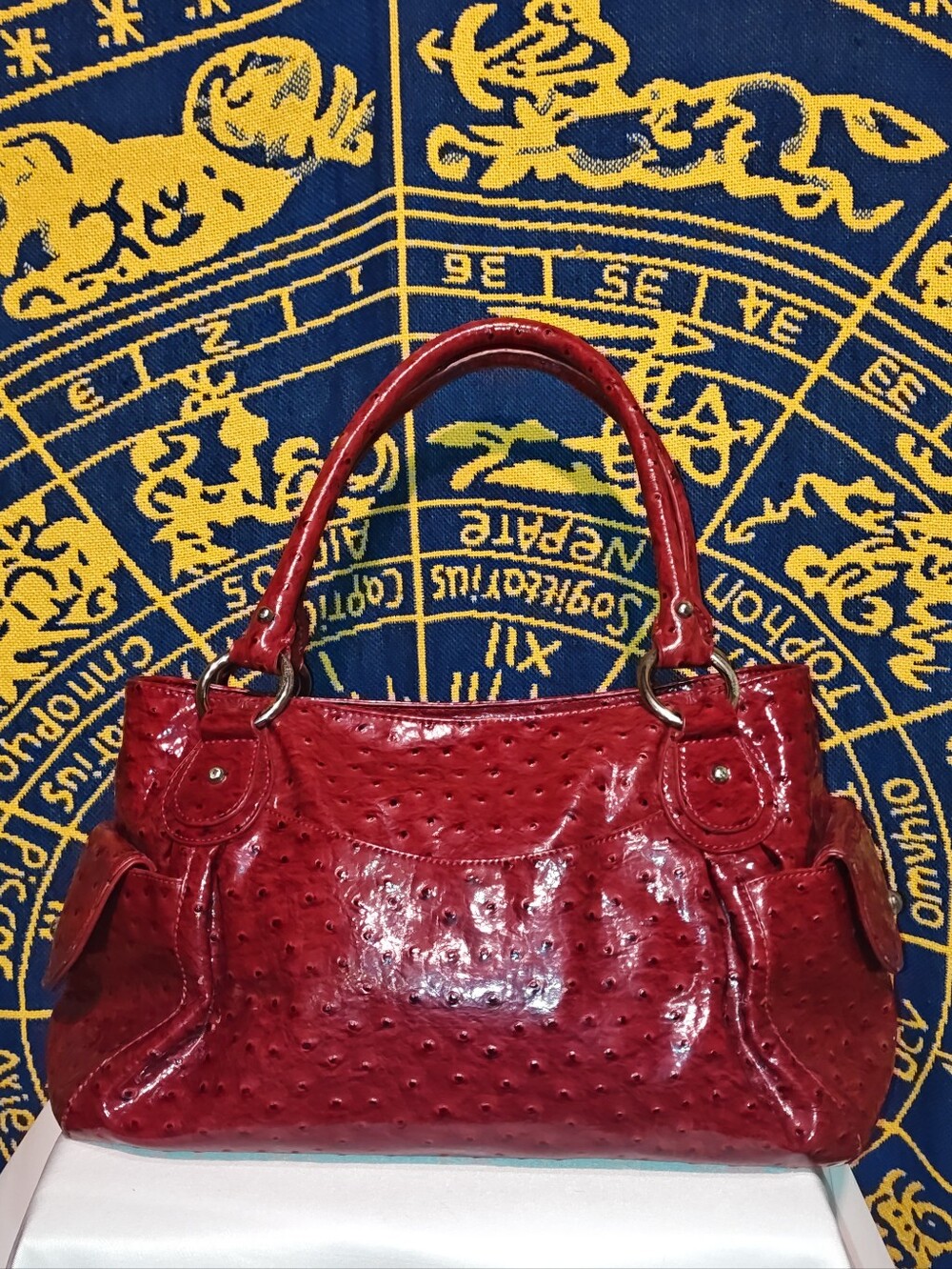 Red Faux Ostrich Bag
